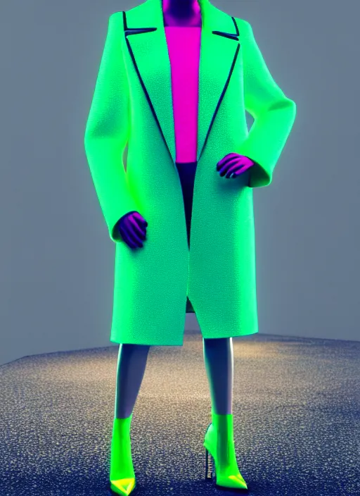 Image similar to coat for a rave, bright colors, many details, prints, photo for a magazine, photo for a store, fashion photography, Vogue, 135 mm, cinematic, hyper realism, high detail, octane render, 8k, chrome accents