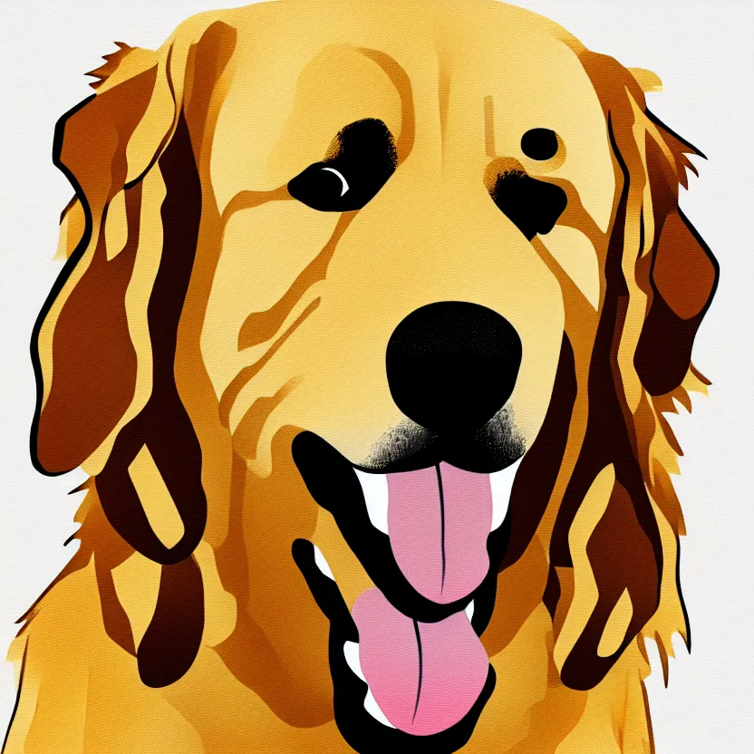 Prompt: full golden retriever portrait, white background, line cartoon, high detail