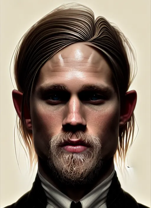 Image similar to portrait of charlie hunnam as a vampire, intricate, elegant, highly detailed, digital painting, artstation, concept art, smooth, sharp focus, illustration, art by wlop, mars ravelo and greg rutkowski