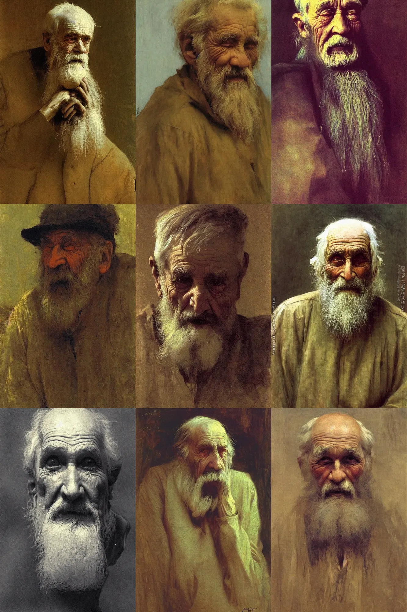 Prompt: Portrait of mystical old man by Ilya Repin details