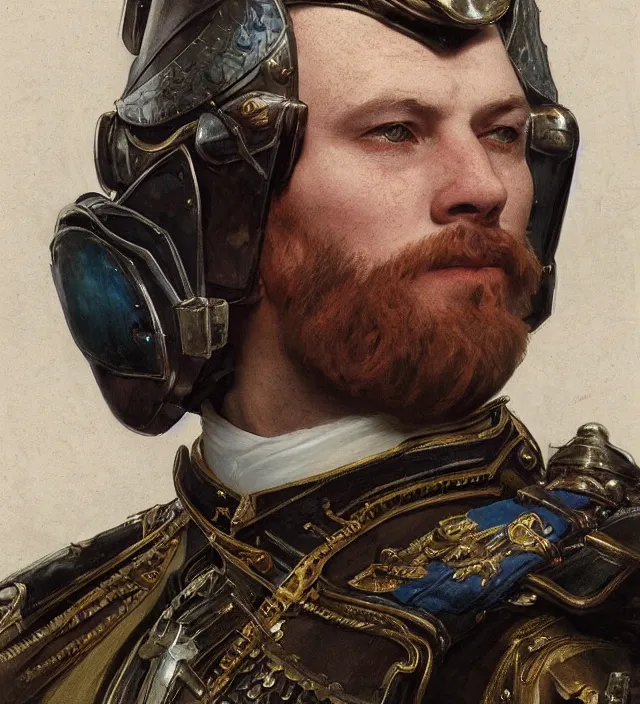 Image similar to portrait of an scottish man wearing a traditional nineteenth century scottish empire military uniform, metal shoulder pauldrons, intricate, highly detailed, digital painting, artstation, concept art, sharp focus, cinematic lighting, illustration, art by artgerm and greg rutkowski, alphonse mucha, cgsociety