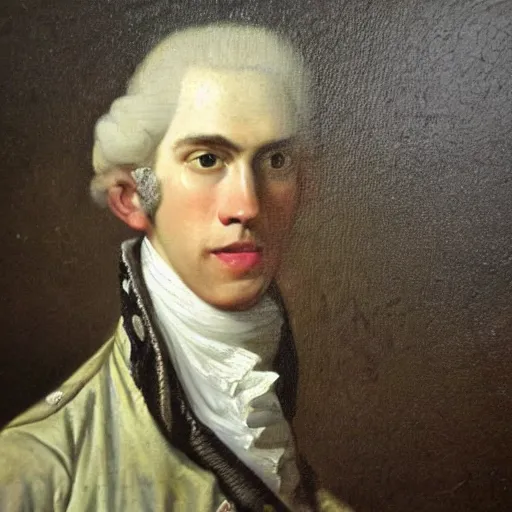 Image similar to An 18th century oil painting of Jerma985 in the mid-late 1700s, portrait of Jerma985, grainy, realistic, very realistic, hyperrealistic, highly detailed, very detailed, extremely detailed, very neat, very epic, very cool, detailed, trending on artstation