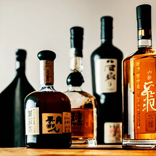 Image similar to bottles of Japanese whiskey on a desk