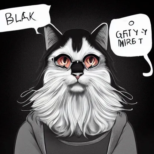 Image similar to black-white cat as a gangster with beard, digital art, artstation,