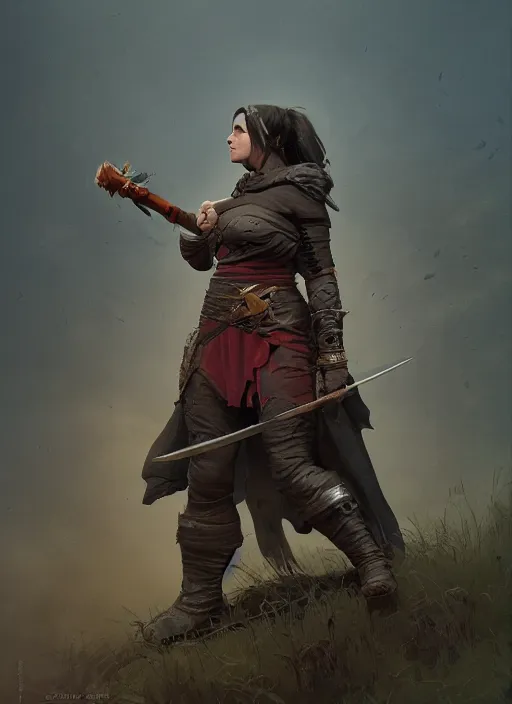 Prompt: hyper realistic photo of dark age medieval chubby beautiful rogue hunter girl, full body, rule of thirds, conceptart, saturated colors, cinematic, greg rutkowski, brom, james gurney, mignola, craig mullins, artstation, cgsociety