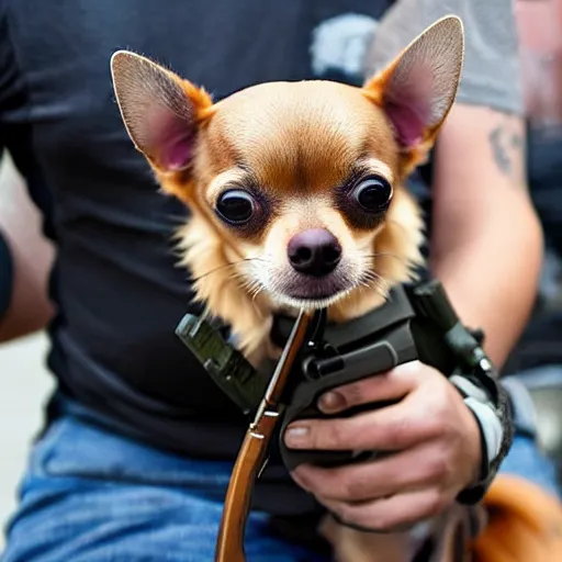 Image similar to chihuahua holding a sniper rifle