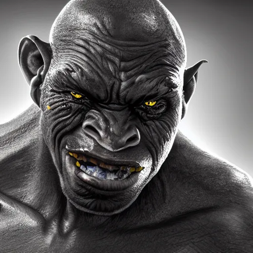 Image similar to a detailed portrait of a black orc, art illustration, incredibly highly detailed and realistic, 8 k, sharp focus