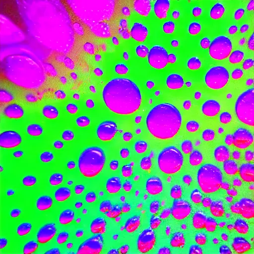 Prompt: close up shot of psychedelic droplets of water, digital, volumetric lighting, 8K