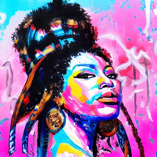 Prompt: a beautiful messy painting of the goddess of Funk.