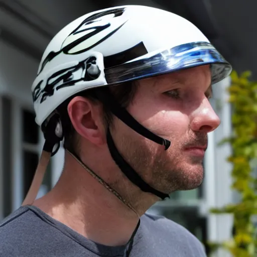 Prompt: a man wearing a winges helmet