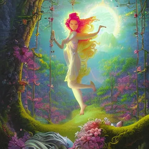 Image similar to 🧚‍♀️✨🌳🧚‍♀️, detailed matte fantasy painting, by Lisa Frank by Peter Mohrbacher by by Artgerm by Ferdinand Knab by Alena Aenami by Dave LaChapelle