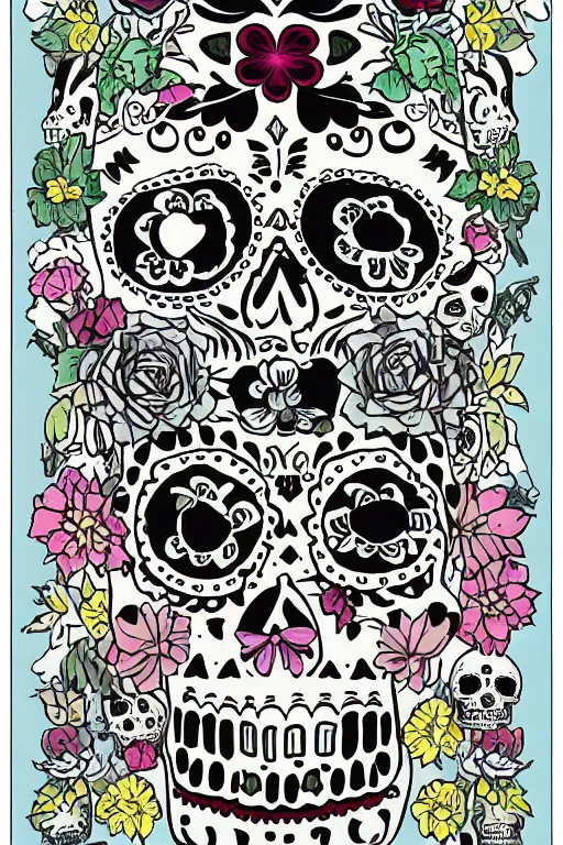 Image similar to Illustration of a sugar skull day of the dead girl, art by chris ware