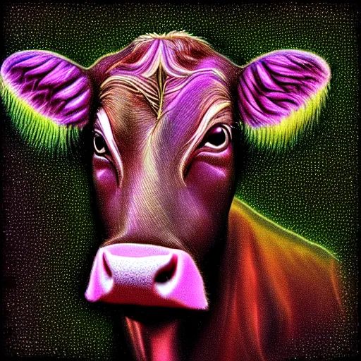 Image similar to deepdream style portrait of a cow