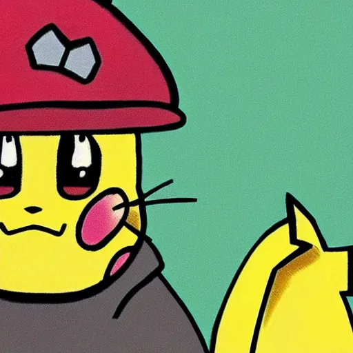 Prompt: depressed pikachu in the spongebob close - up style