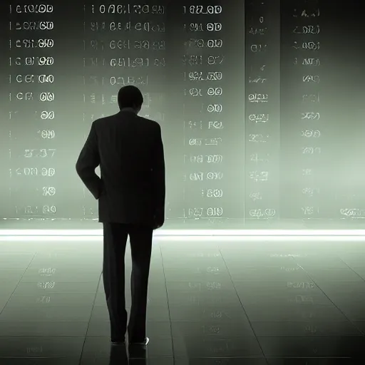 Image similar to black monday stock market crash, cinematic lighting, epic composition, colorized