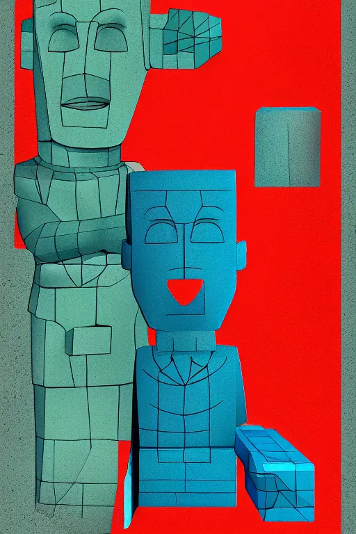 Image similar to abstract cubist moai statue geometric cutout digital illustration cartoon colorful beeple