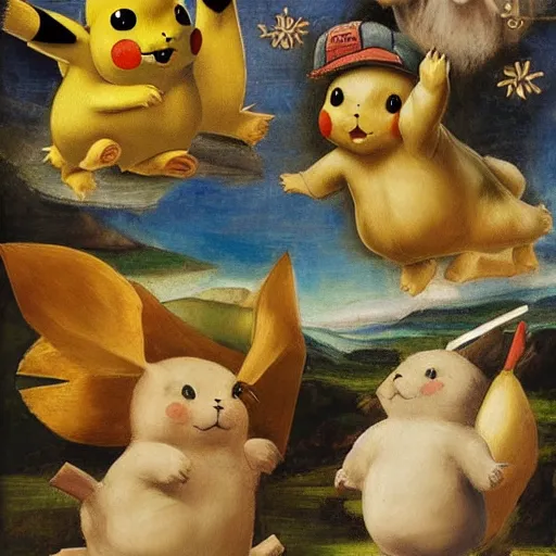 Image similar to realistic pikachu renaissance painting by leonardo da vinci