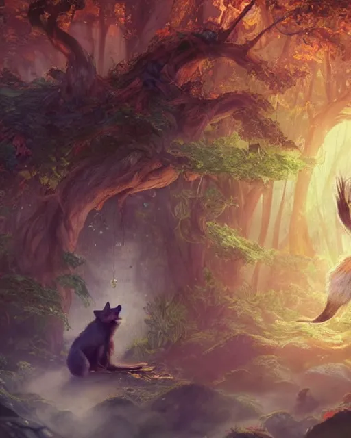 Image similar to Fox, Anthropomorphized, playing harp in magical forest, portrait, magic the gathering artwork, D&D, fantasy, cinematic lighting, centered, symmetrical, highly detailed, digital painting, artstation, concept art, smooth, sharp focus, illustration, volumetric lighting, epic Composition, 8k, art by Akihiko Yoshida and Greg Rutkowski and Craig Mullins, heroic pose, oil painting, cgsociety