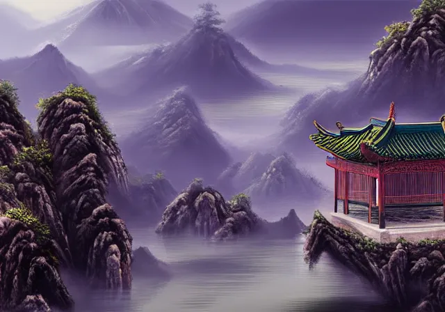 Image similar to ancient Chinese beautiful landscape mode concept art high realism