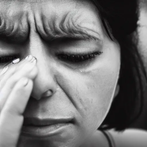 Prompt: first - person photograph of a crying woman, 4 k, professional photography