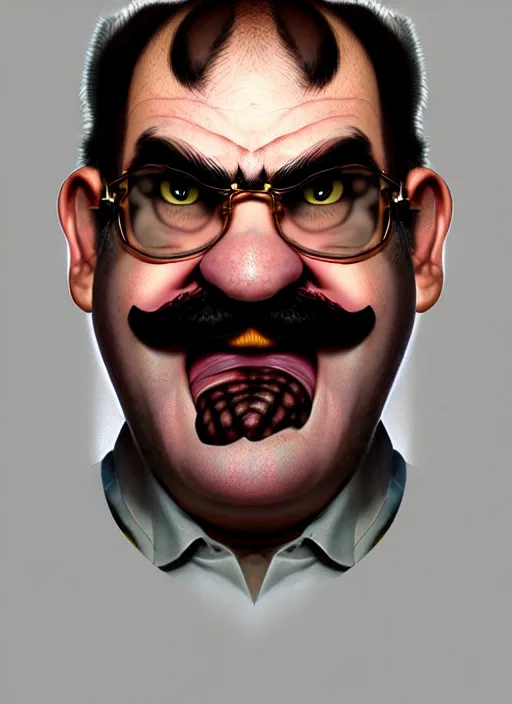 Image similar to realistic portrait of wario from warioware, intricate, elegant, glowing lights, highly detailed, digital painting, artstation, concept art, smooth, sharp focus, illustration, art by wlop, mars ravelo and greg rutkowski