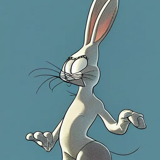 Image similar to Bugs Bunny. concept art by James Gurney and Mœbius.