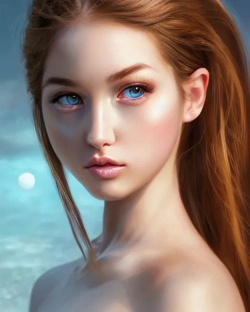 Image similar to a portrait cute girl cat chimera, photo, ultra detail, photoreal, professionally retouched, soft moonlight lighting, shiny plastic bikini, realistic, smooth face, goddess, luscious lips, perfect eyes, wide angle, sharp focus on eyes, 8 k high definition, insanely detailed, intricate, elegant, art by artgerm and wlop