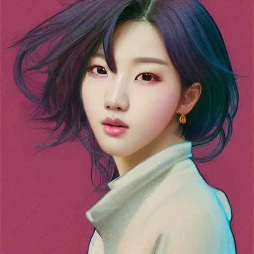 Image similar to portrait of kpop idol, expressive pose, lively expression, a pastel by chip zdarsky, trending on pinterest, mingei, full body, stylish, intricate, elegant, rose tones, highly detailed, digital painting, artstation, concept art, smooth, sharp focus, illustration, art by artgerm and greg rutkowski and alphonse mucha