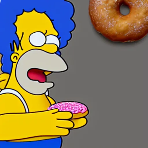 Image similar to photorealistic homer simpson eating a donut