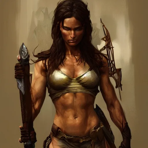 Image similar to lara croft as a female bodybuilder sorceress, fantasy, intricate, elegant, highly detailed, digital painting, artstation, concept art, matte, sharp focus, illustration, art by aenaluck and roberto ferri and greg rutkowski, epic fantasy, digital painting