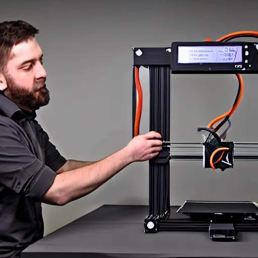 Image similar to josef prusa showing prusa 3 d printer high end photoshoot