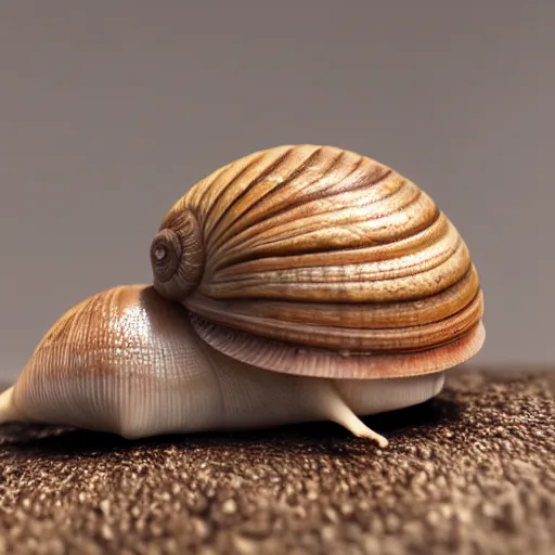 Prompt: photorealistic rendering of a snail smiling, 4 k