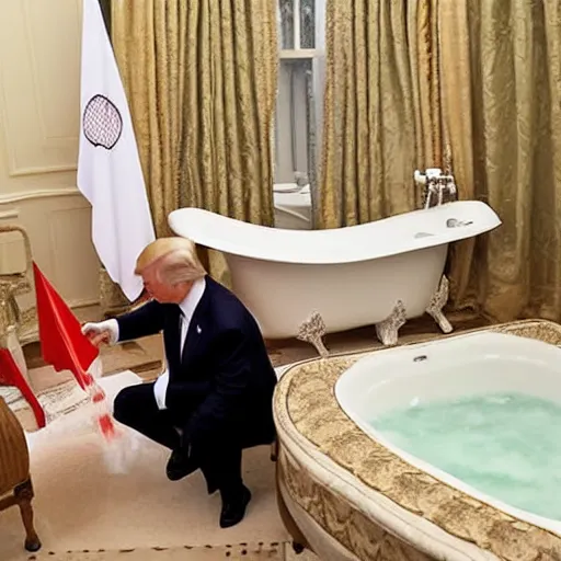 Image similar to donald trump and vladimir putin taking a bubble bath together