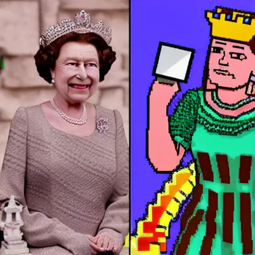 Image similar to queen elizabeth as a minecraft skin