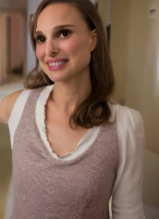 Image similar to wide angle photo of natalie portman as overly attached girlfriend, 8 k, 1 6 mm f 1 6