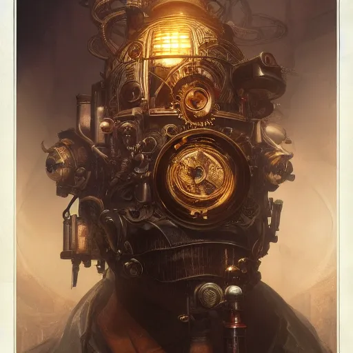 Prompt: steampunk gaming pc powerful, dramatic lighting, intricate, wild, highly detailed, digital painting, cinematic, artstation, concept art, sharp edges and focus, illustration, art by artgerm and greg rutkowski and alphonse mucha