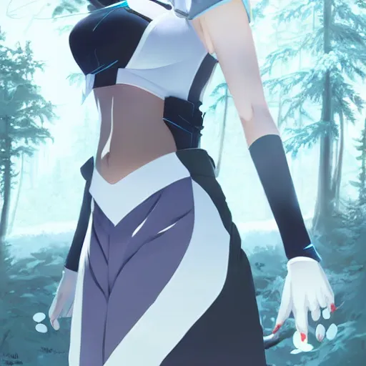 Image similar to realistic render of weiss schnee from rwby by ross draws, forest background by ilya kuvshinov, digital anime art by ross tran, composition by sana takeda, lighting by greg rutkowski