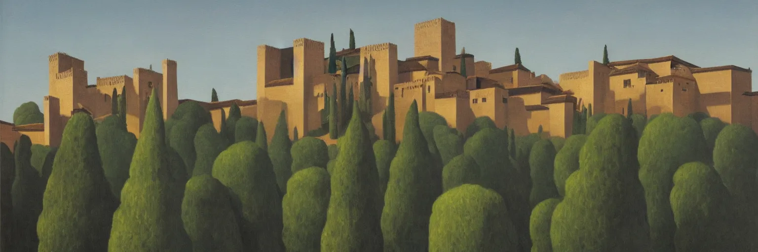 Prompt: Alhambra oil painting magritte