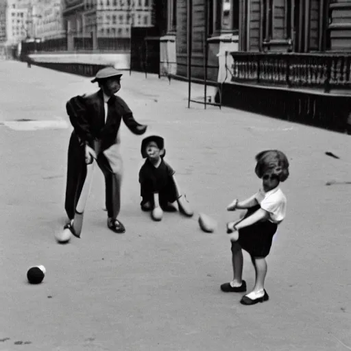 Prompt: kids playing stick ball on new york city street in 1 9 3 0 s, photorealistic, photograph, diane arbus,