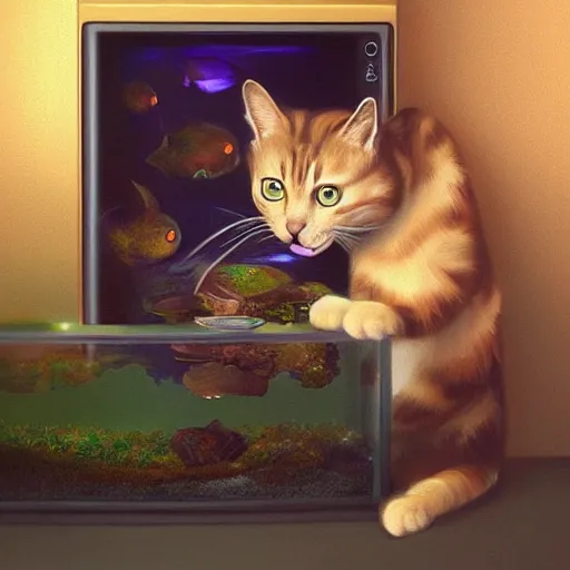 Image similar to cat attacks the fish tank mandy jurgens golden ratio, art canvas, award winning, masterpiece trending on artstation 8 k 1 5 0 mpx