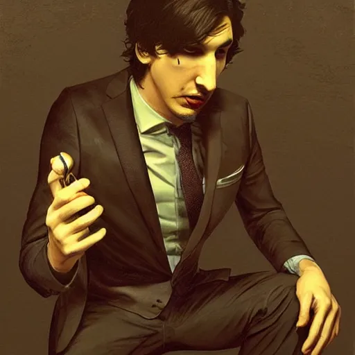 Image similar to painting of both john oliver and adam driver together, john oliver, adam driver, full body, elegant, beautiful, highly detailed, centered, dark, smokey, digital painting, concept art, smooth, sharp focus, illustration, deviant art, art by karol bak and peter mohrbacher