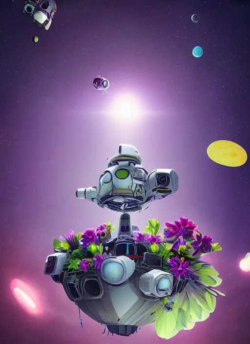 Image similar to An epic fantastic realism comic book style astroneer painting of the most beautiful flowers launched into space, bouquets, solar eclipse, fisheye, unreal 5, DAZ, hyperrealistic, octane render, dynamic lighting