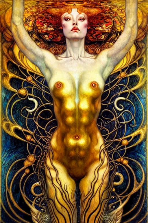 Image similar to Divine Chaos Engine by Karol Bak, Jean Delville, William Blake, Gustav Klimt, and Vincent Van Gogh, symbolist, visionary