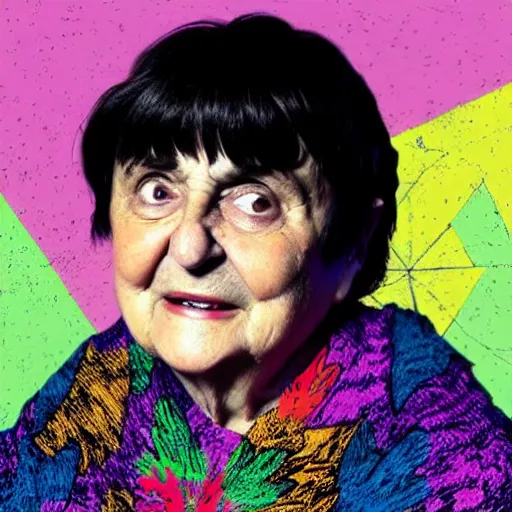 Prompt: agnes varda in the style of daniel johnston and outsider art, no photo, 4k