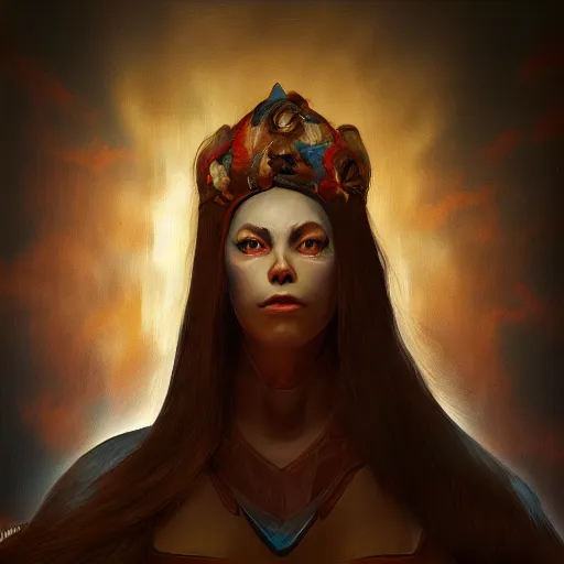 Image similar to painting of brigitte from the videogame overwatch in the style of agostino arrivabene, renaissance, dark, surrealism, low contrast