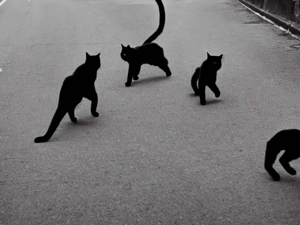 Image similar to MAN CHASES BY a Huge black CAT, VERY SCARY PHOTO, blak and white photo