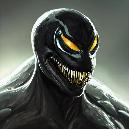 Prompt: a portrait of venom, D&D, sci-fi, elegant, hopeful, muscular, highly detailed, digital painting, artstation, concept art, smooth, sharp focus, illustration