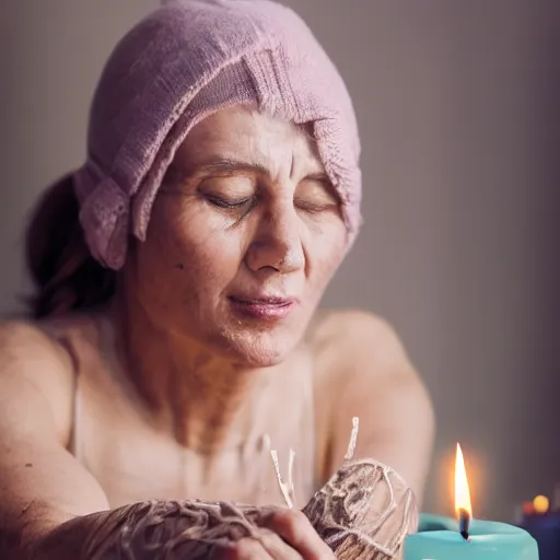 Image similar to portrait of yogawoman making homemade candles, photoshot, hyper detailed, 8k,