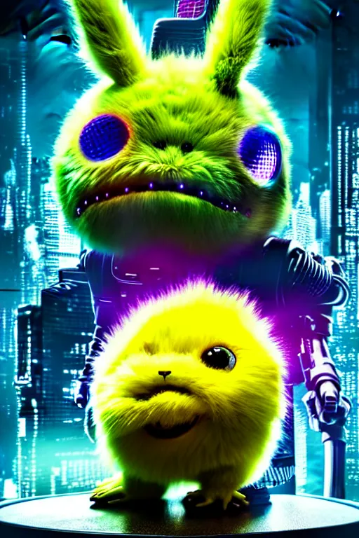 Image similar to high quality 3 d render cyberpunk very tennis ball monster highly detailed, unreal engine cinematic smooth, in the style of blade runner & detective pikachu, hannah yata charlie immer, purple light, low angle, uhd 8 k, sharp focus