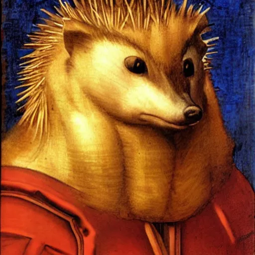 Image similar to Leonardo da Vinci portrait of Knuckles the Hedgehog